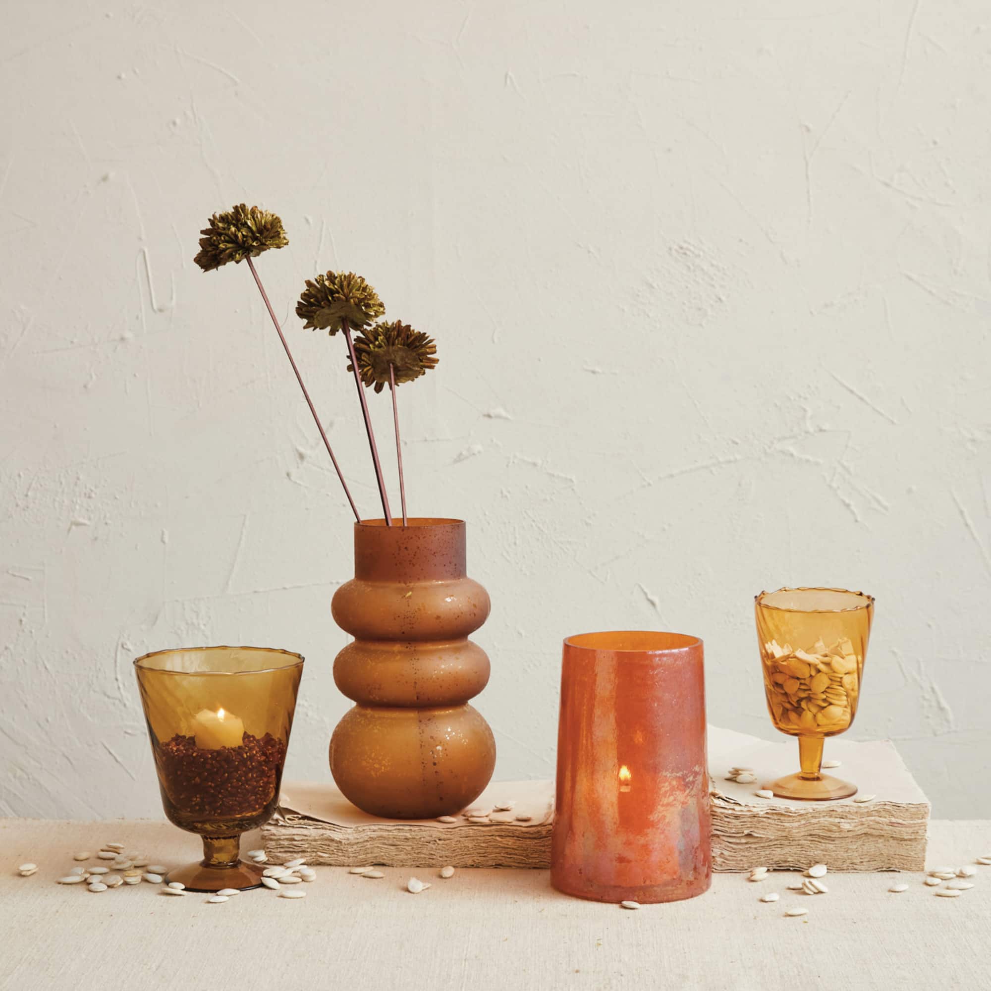 Hello Honey® 8" Orange Iridescent Glass Hurricane Vase